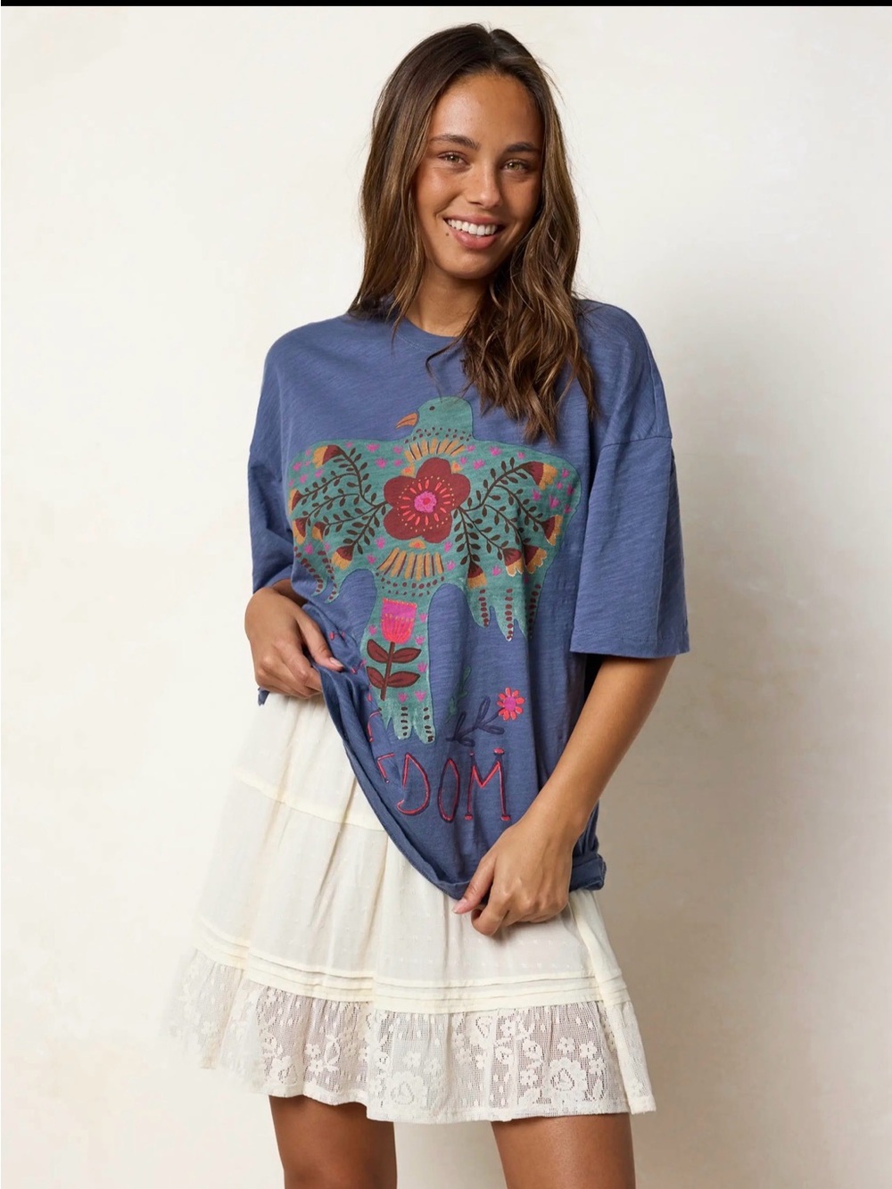 Natural Life Cream Tiered Midi Lightweight Skirt